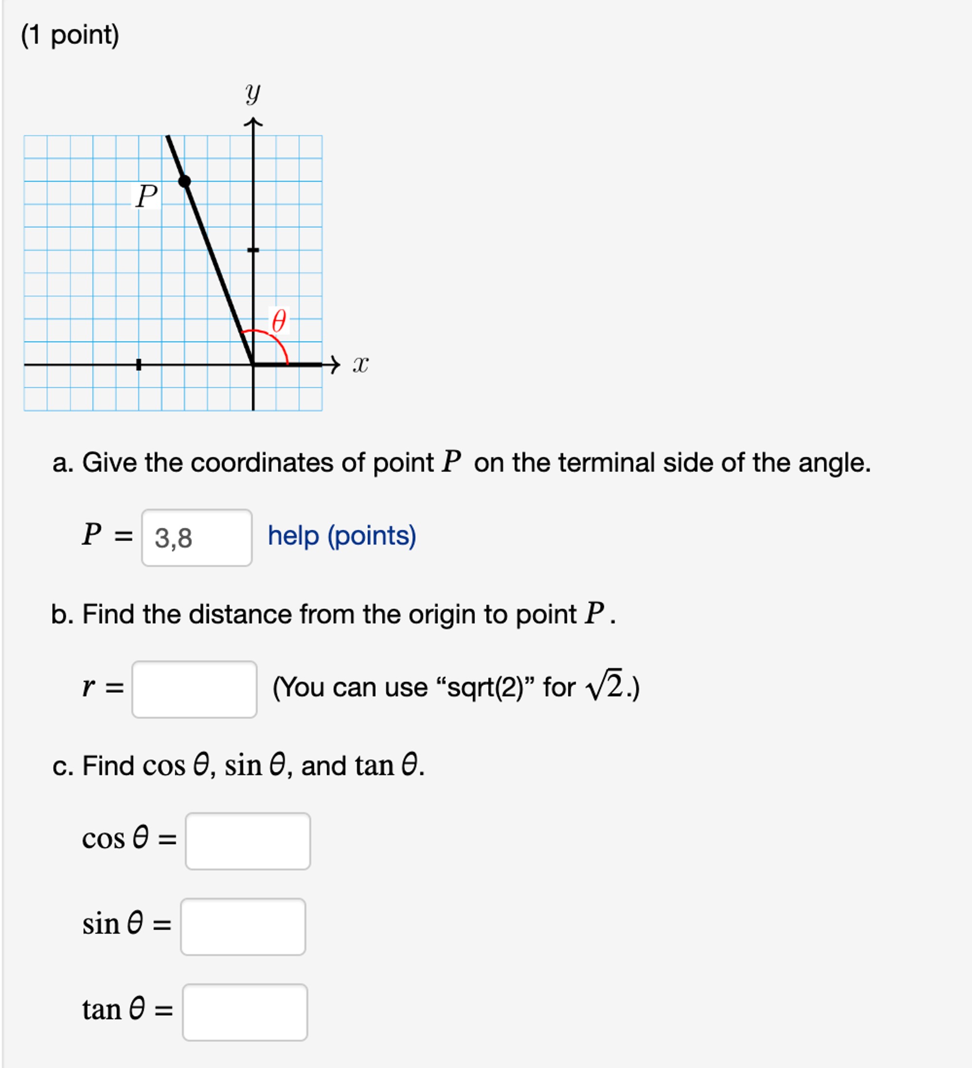 Solved (1 ﻿point)a. ﻿Give the coordinates of point P ﻿on the | Chegg.com