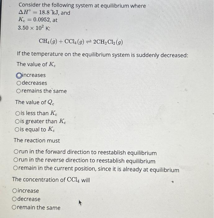 Solved Consider the following system at equilibrium where | Chegg.com