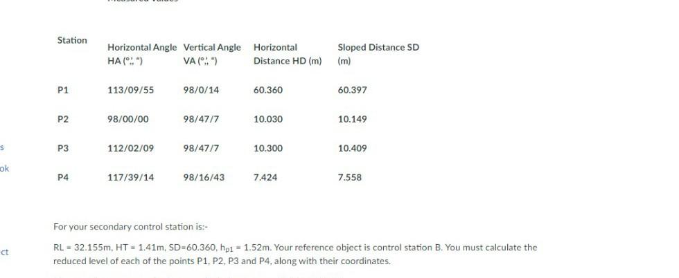 Station Horizontal Angle Vertical Angle HA (C.") VA | Chegg.com