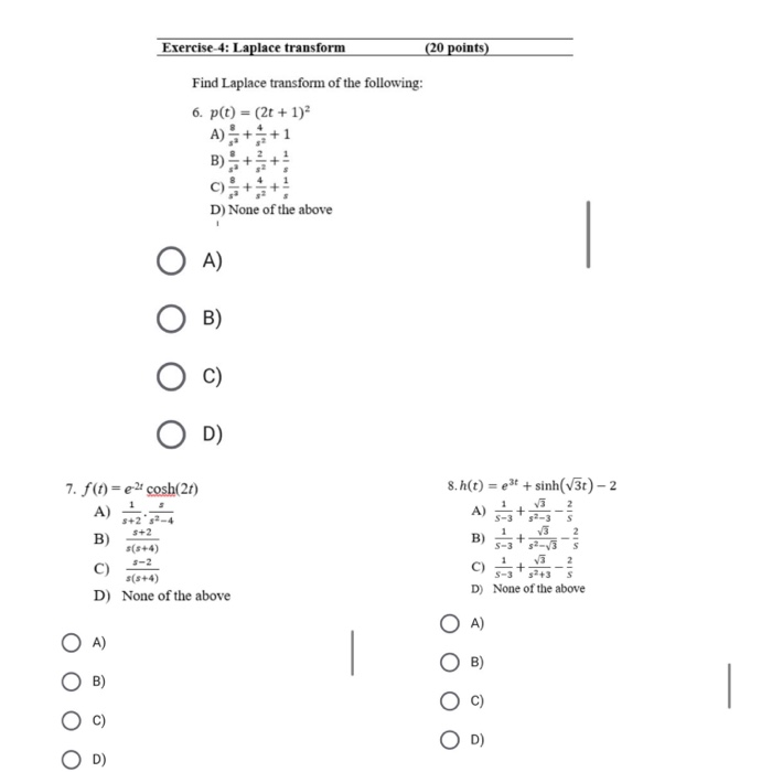 Solved Exercise-4: Laplace Transform (20 Points) Find | Chegg.com