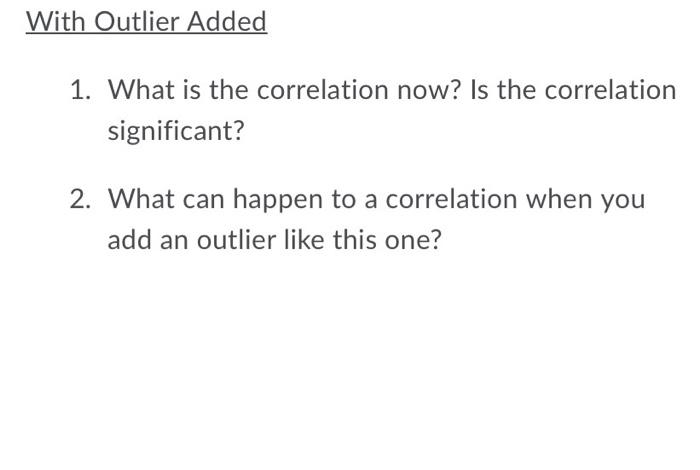 Solved With Outlier Added 1. What is the correlation now? Is | Chegg.com