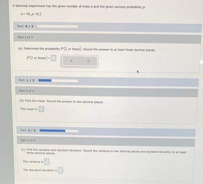 Solved A binomial experiment has the given number of trials