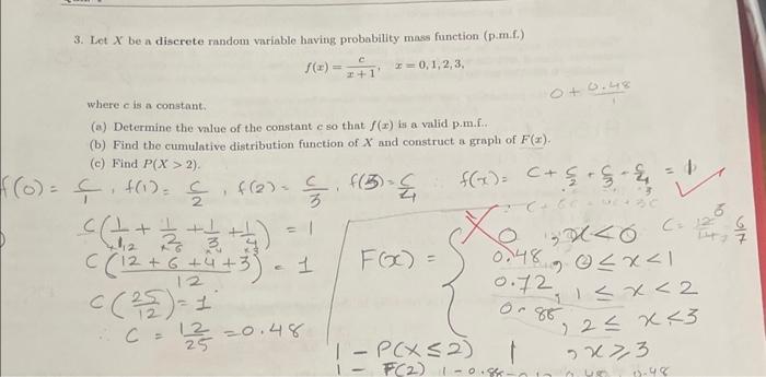 Solved 3. Let X be a discrete random variable having | Chegg.com