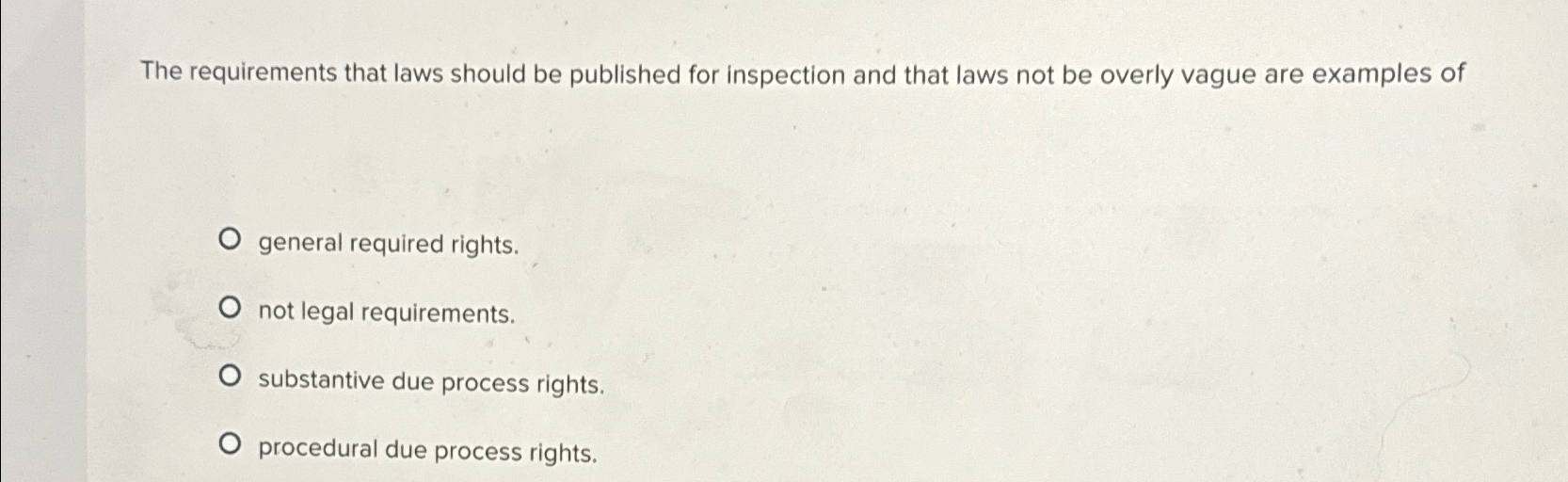 Solved The requirements that laws should be published for | Chegg.com