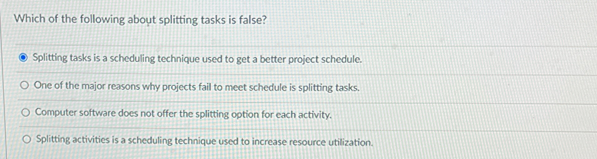 Solved Which of the following about splitting tasks is | Chegg.com