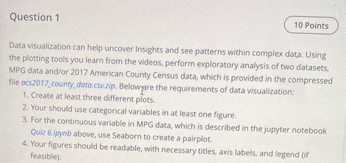 Question 1 10 Points Data visualization can help | Chegg.com
