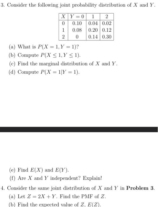 Solved 3. Consider The Following Joint Probability | Chegg.com