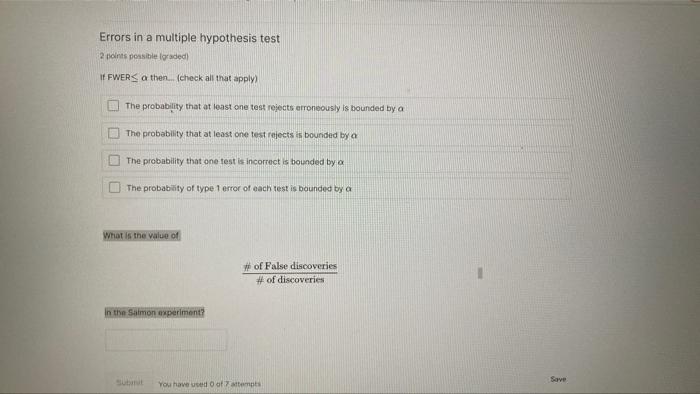 Solved Errors in a multiple hypothesis test 2 nints possible | Chegg.com