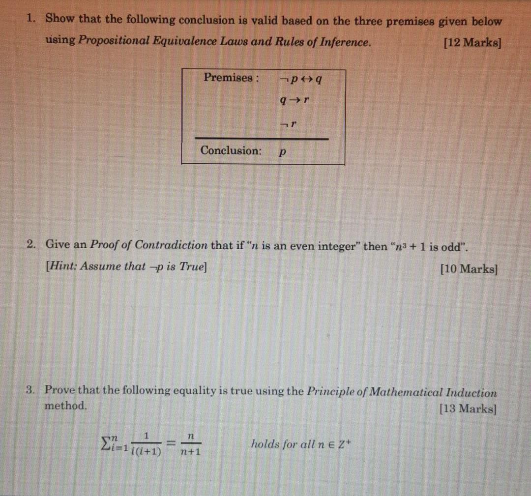 Solved 1. Show that the following conclusion is valid based | Chegg.com