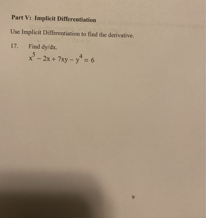 Solved Part V: Implicit Differentiation Use Implicit | Chegg.com