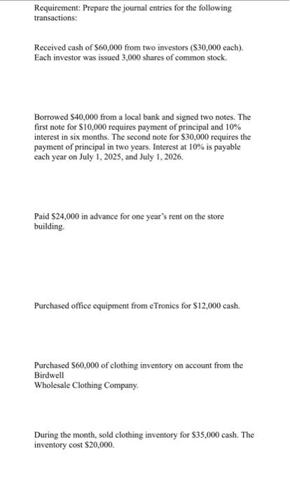 Solved Requirement Prepare The Journal Entries For The 9786