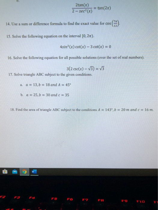 Solved 2tan X 2 Sec X 27 Tan 2x 14 Use A Sum Or Chegg Com