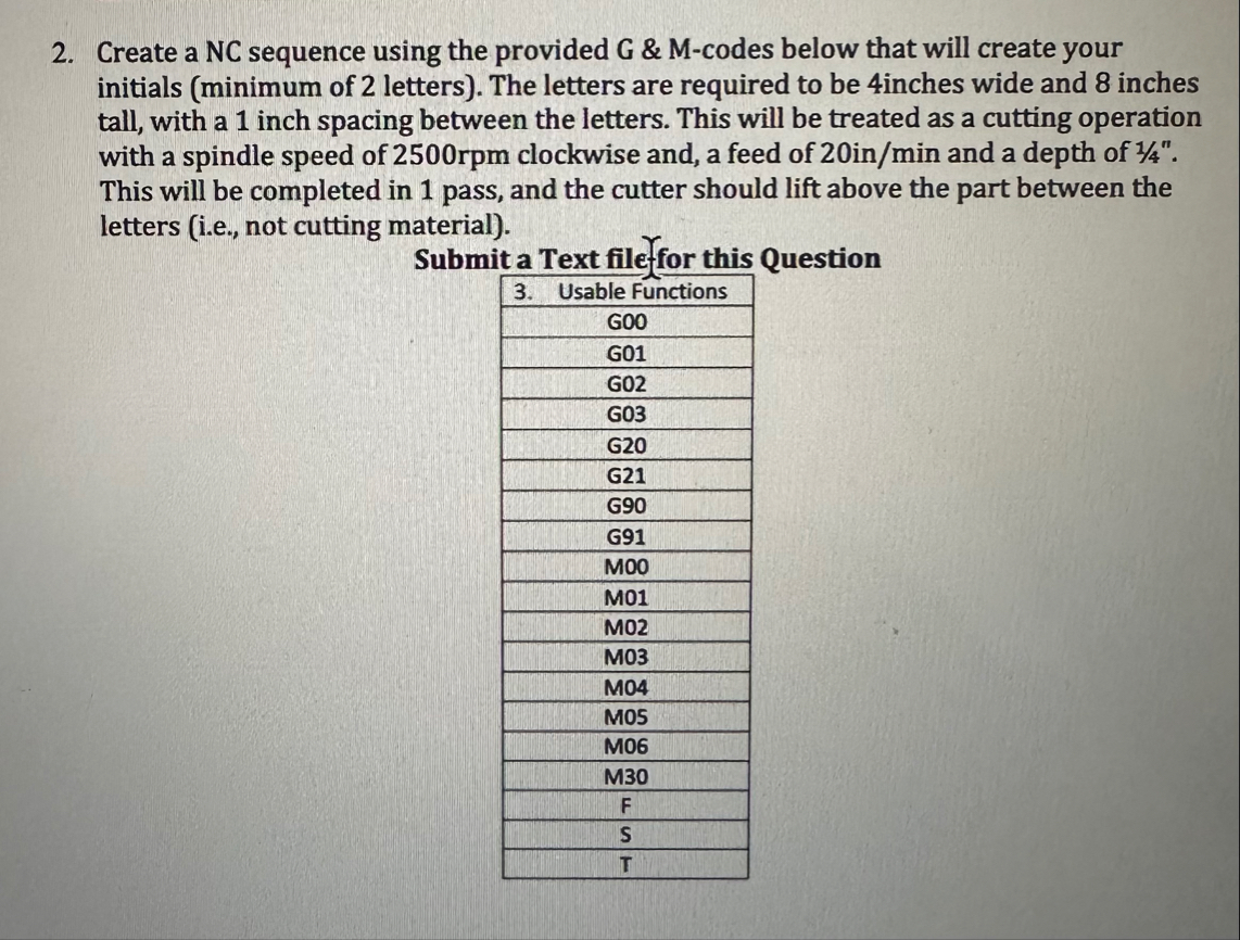 Solved I need help creating a g code for the inital CW | Chegg.com