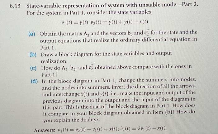 Solved 6.18 State-variable representation of system with | Chegg.com