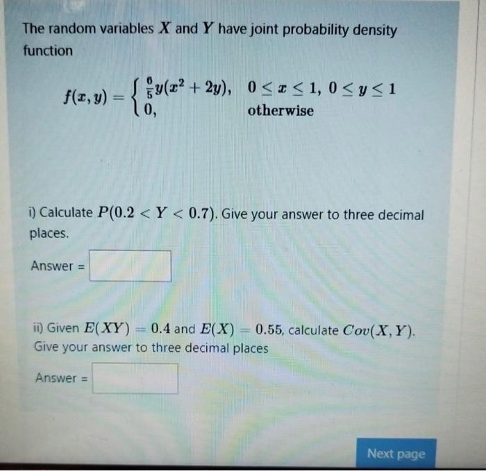 Solved The Random Variables X And Y Have Joint Probability | Chegg.com