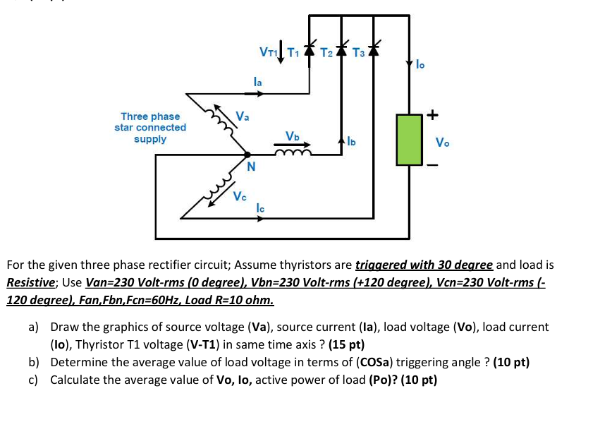 Solved For the given three phase rectifier circuit; Assume | Chegg.com