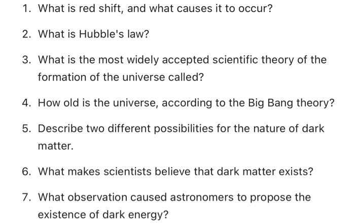 Solved 1. What is red shift, and what causes it to occur? 2. | Chegg.com