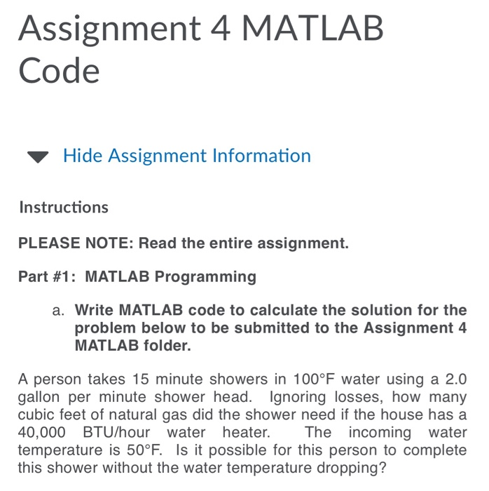 assignment code matlab