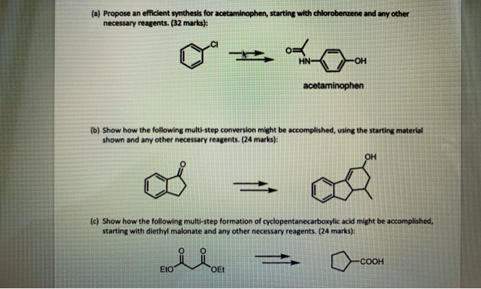 Solved (a) Propose An Efficient Synthesis For Acetaminophen, | Chegg.com