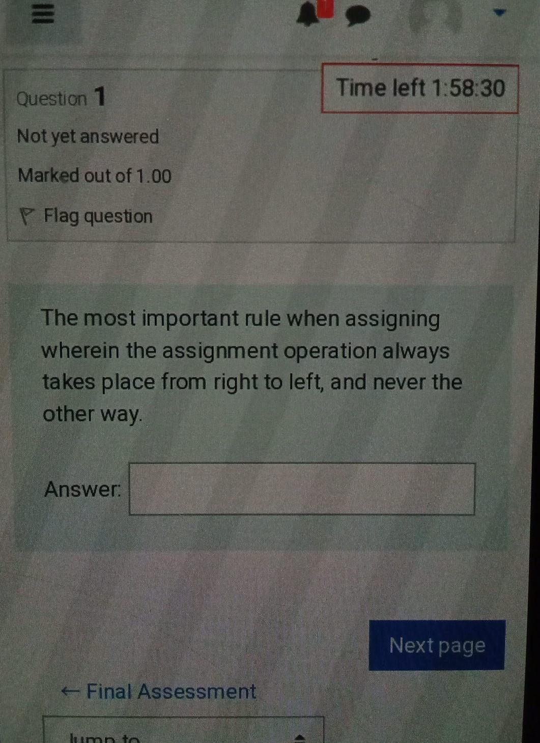 Solved III Time left 1:58:30 Question 1 Not yet answered | Chegg.com