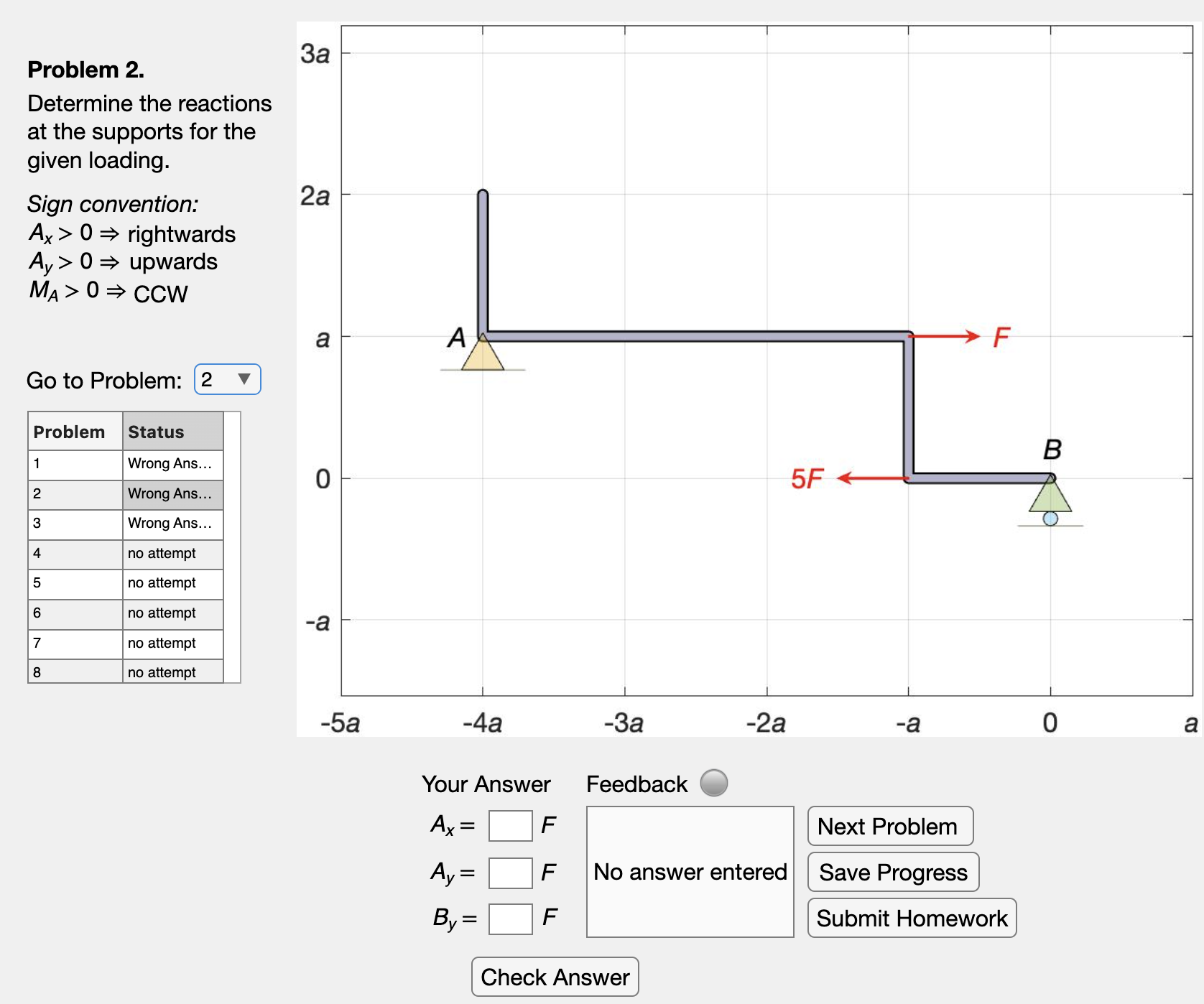 Reaction Problem Solving Solved Problem 3.Determine the reactions at the supports for | Chegg.com