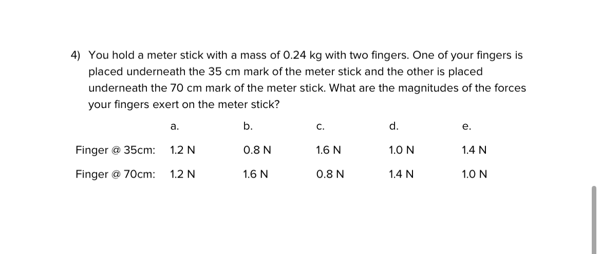 Solved You hold a meter stick with a mass of 0.24 ﻿kg with | Chegg.com