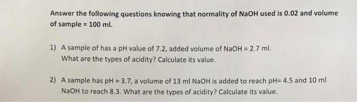 Solved Answer the following questions knowing that normality | Chegg.com