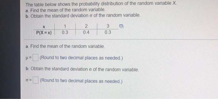 Solved The table below shows the probability distribution of | Chegg.com