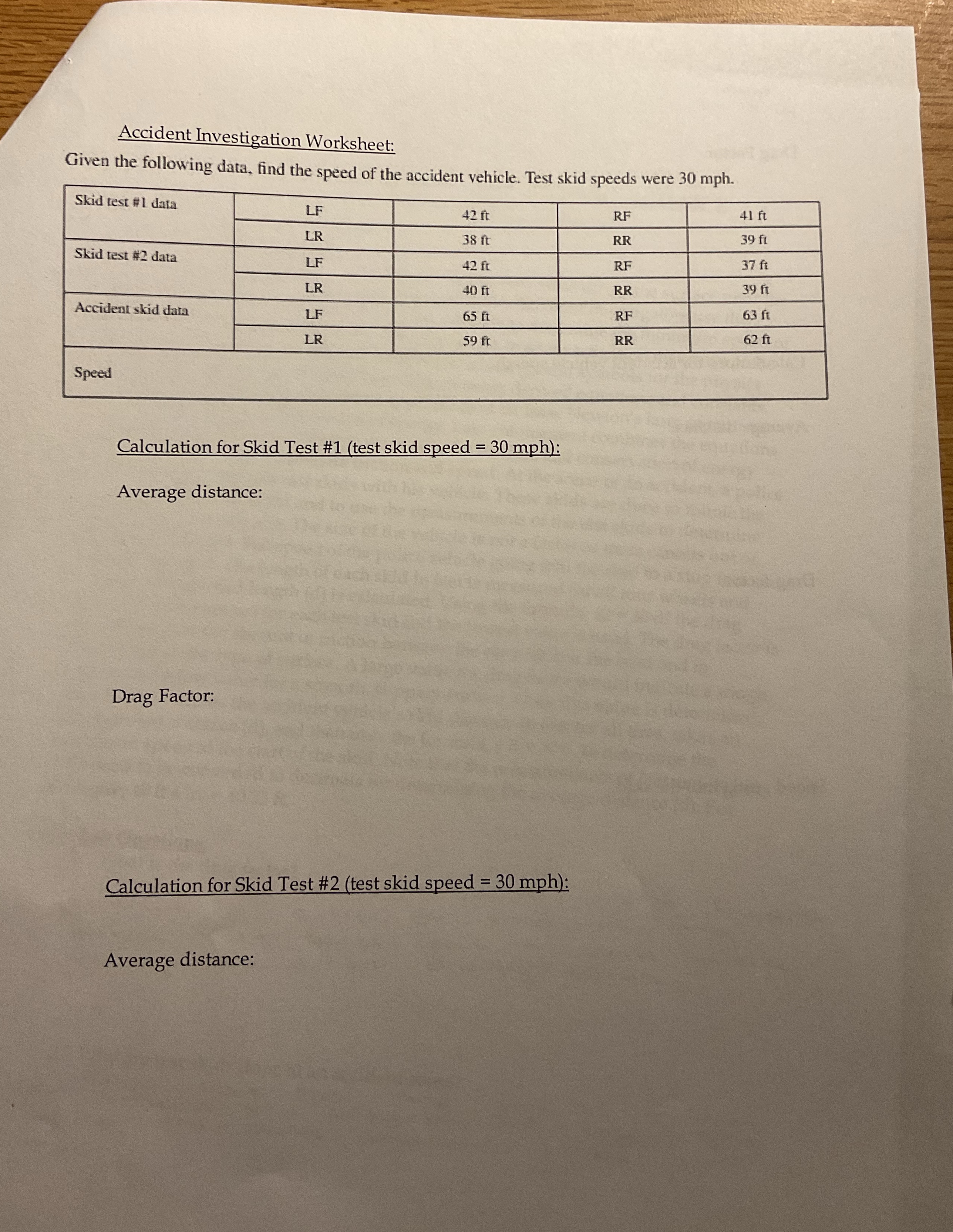 Accident Investigation WorksheetGiven the following