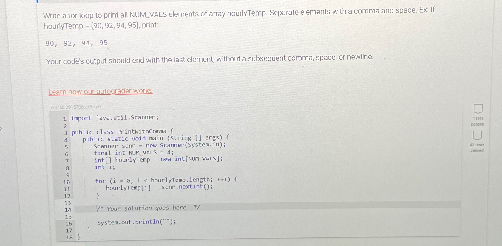 Solved Write a for loop to print all NUM_VALS elements of | Chegg.com