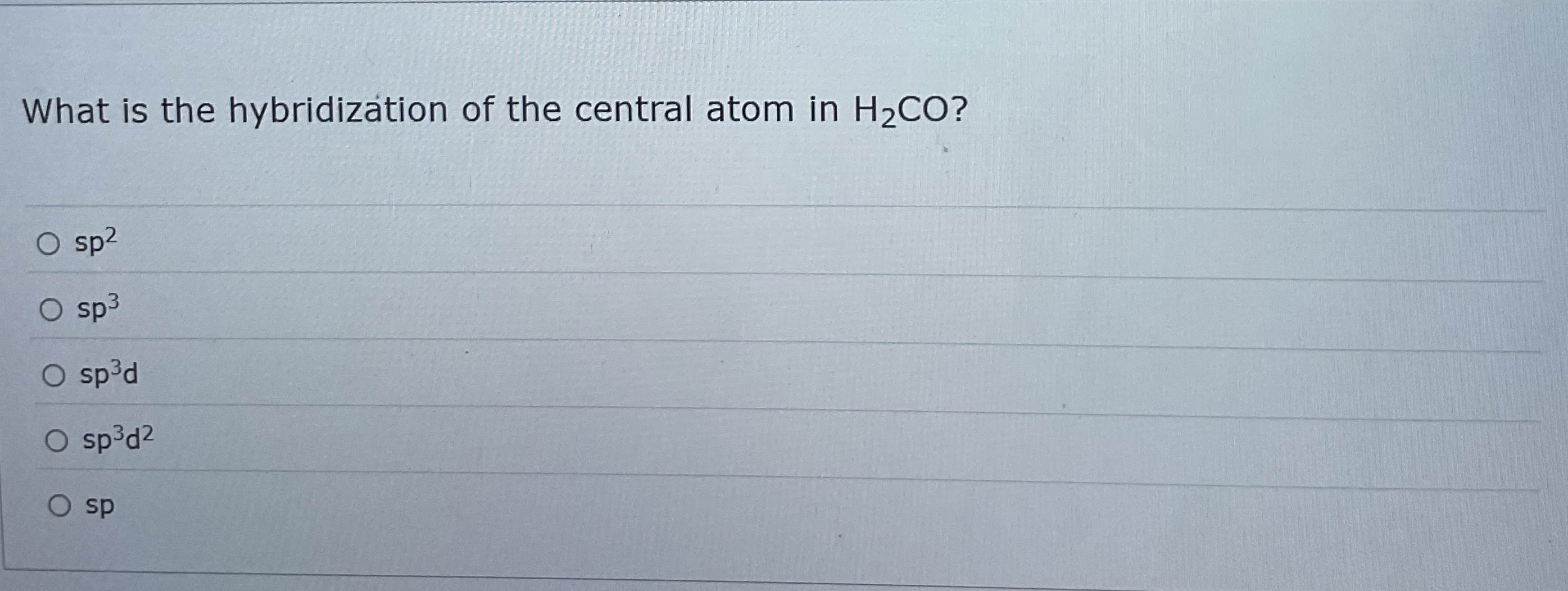 Solved What is the hybridization of the central atom in | Chegg.com