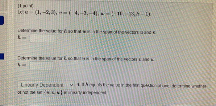 Solved (1 Point) Let U = (1, -2, 3), V = (-4,-3,-4), W | Chegg.com