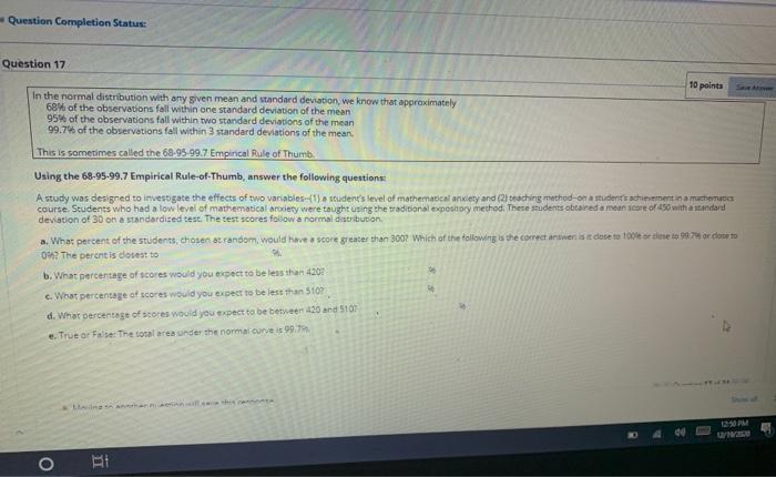 Solved Question Completion Status: Question 17 o points 10 | Chegg.com