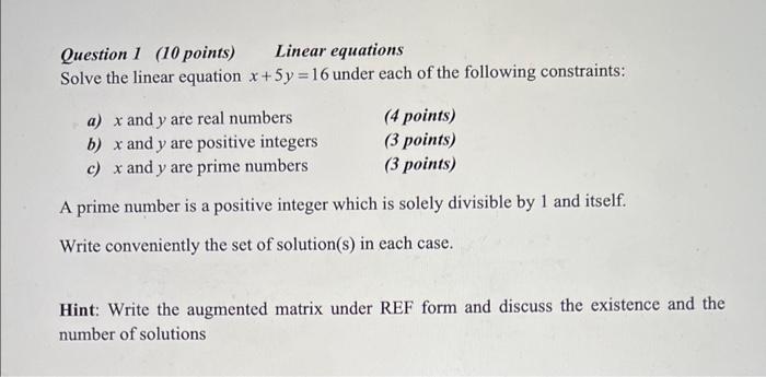 Solved Question 1 (10 points) Linear equations Solve the | Chegg.com