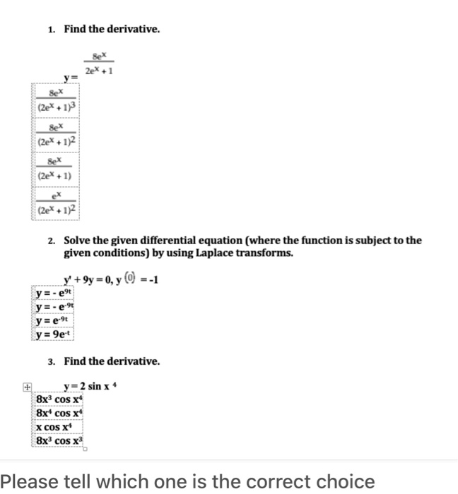 Solved 1 Find The Derivative Sex 28 13 2x 12 5879