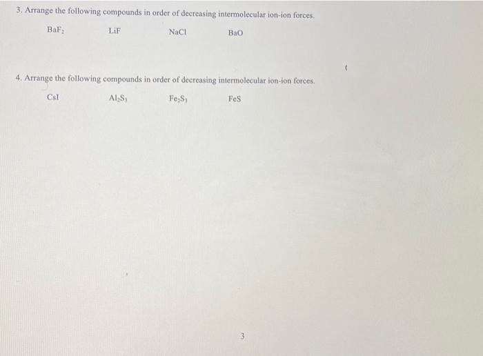 Solved 3. Arrange the following compounds in order of | Chegg.com