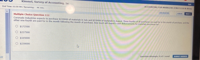 Kimmel, Survey of Accounting, le End Time 03:59 PM / | Chegg.com