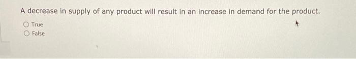 Solved A decrease in supply of any product will result in an | Chegg.com