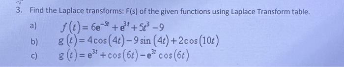 Solved Find the Laplace transforms: F(s) of the given | Chegg.com