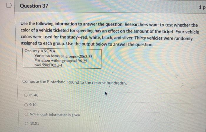 Solved Question 37 1 p Use the following information to | Chegg.com