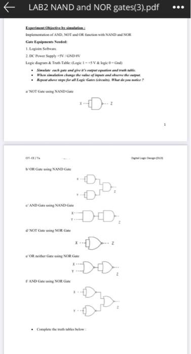 Solved LAB2 NAND and NOR gates(3).pdf ... Lent.Olistisessa | Chegg.com
