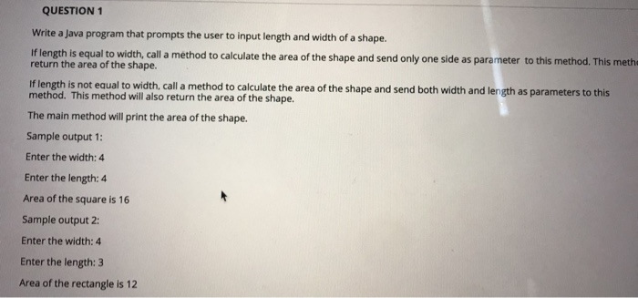 Solved QUESTION 1 Write a Java program that prompts the user | Chegg.com