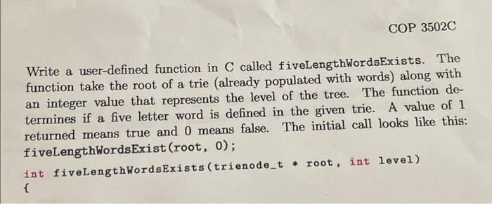 Solved Write a user-defined function in C called | Chegg.com