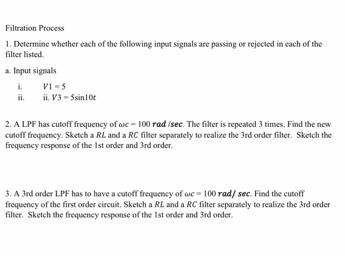 Solved Filtration Process 1. Determine whether each of the | Chegg.com