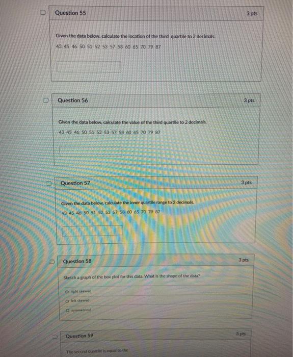Solved Question 44 3 pts Given the following 20 data values. | Chegg.com