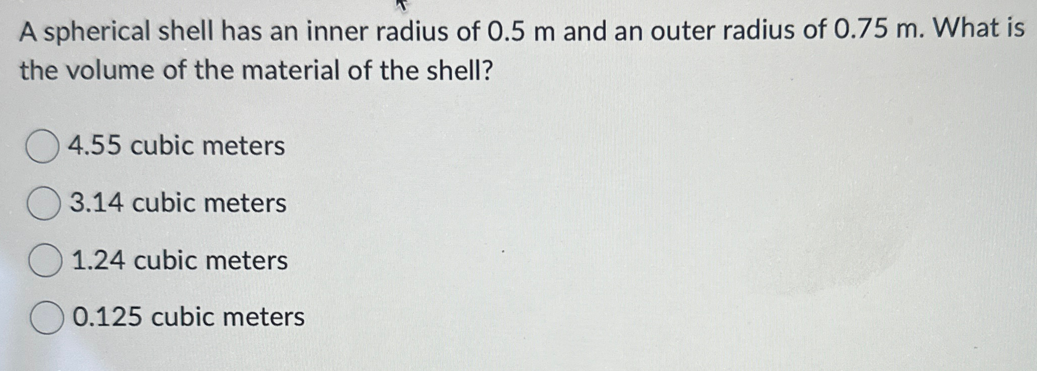 Solved A spherical shell has an inner radius of 0.5m ﻿and an | Chegg.com