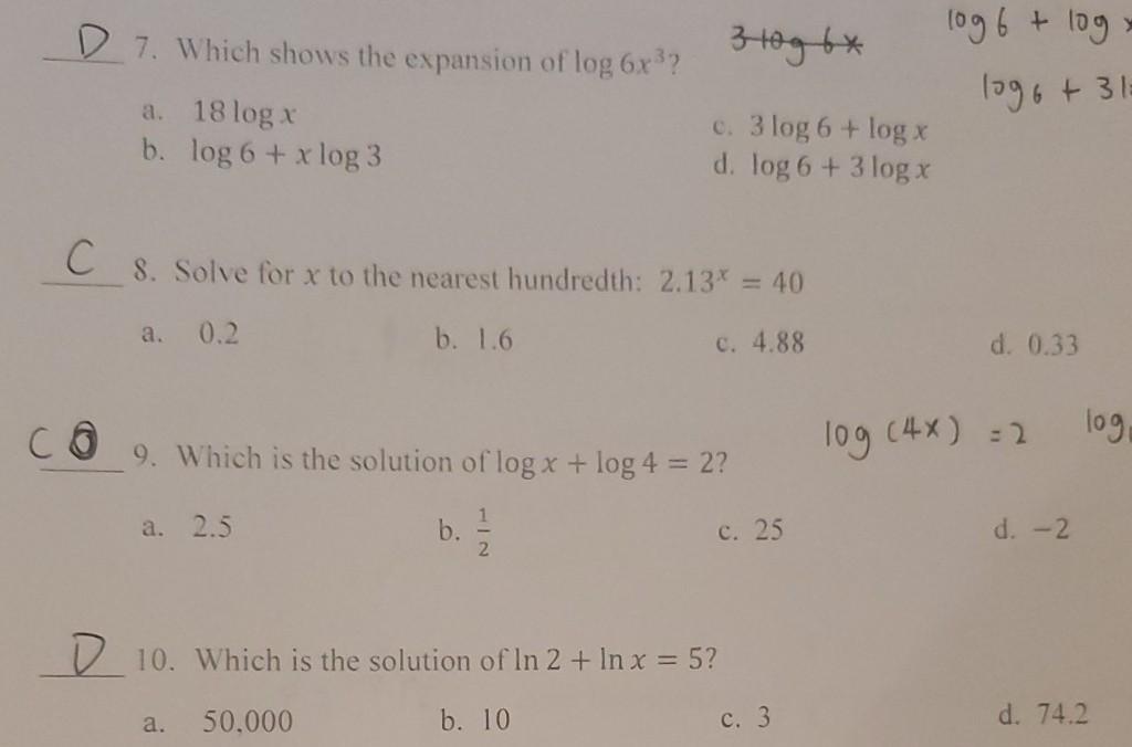 Solved Log 64 C 1 Write The Equation 641 16 In Logarit Chegg Com