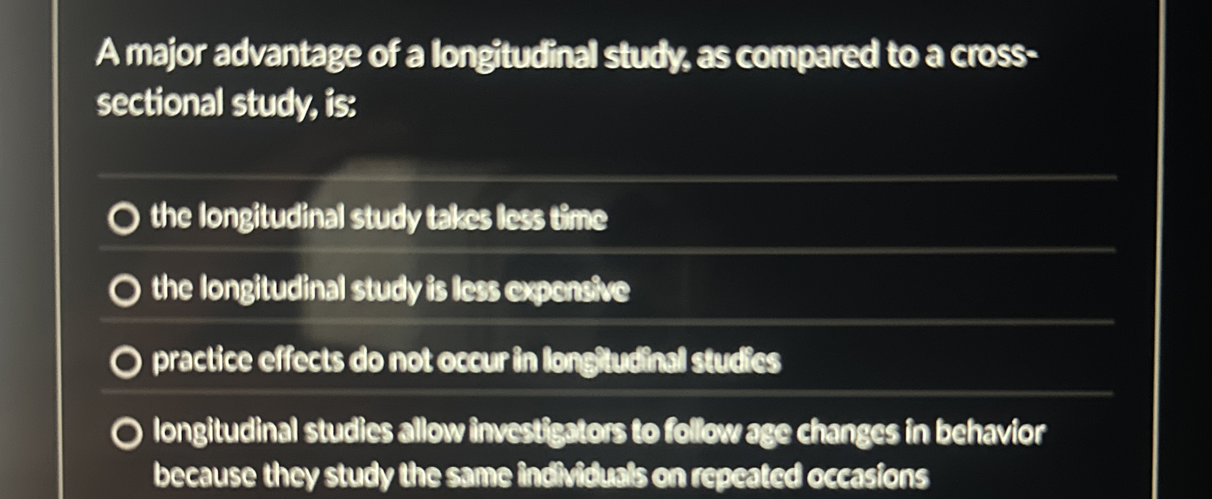 Solved A major advantage of a longitudinal study, as | Chegg.com