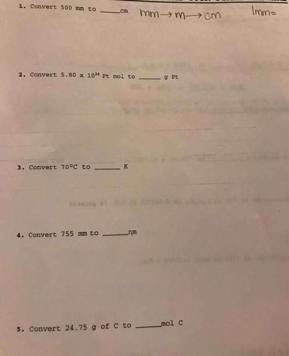 Solved 1 Convert 500 Mm To Cm Mmm Imm M 2 Convert 5 80 X Chegg