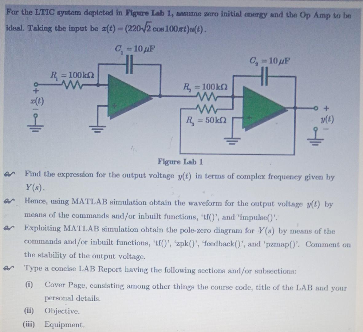 For the LTIC system depicted in Figure Lab 1, aseume | Chegg.com